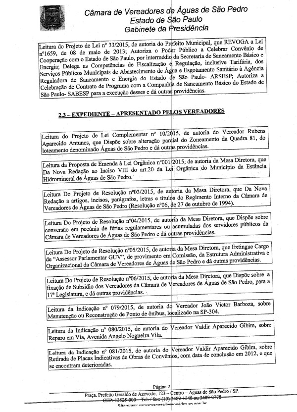 Imagem PAUTA 18ª SESSÃO ORDINÁRIA 2015, FLS.2 Selecione a Imagem