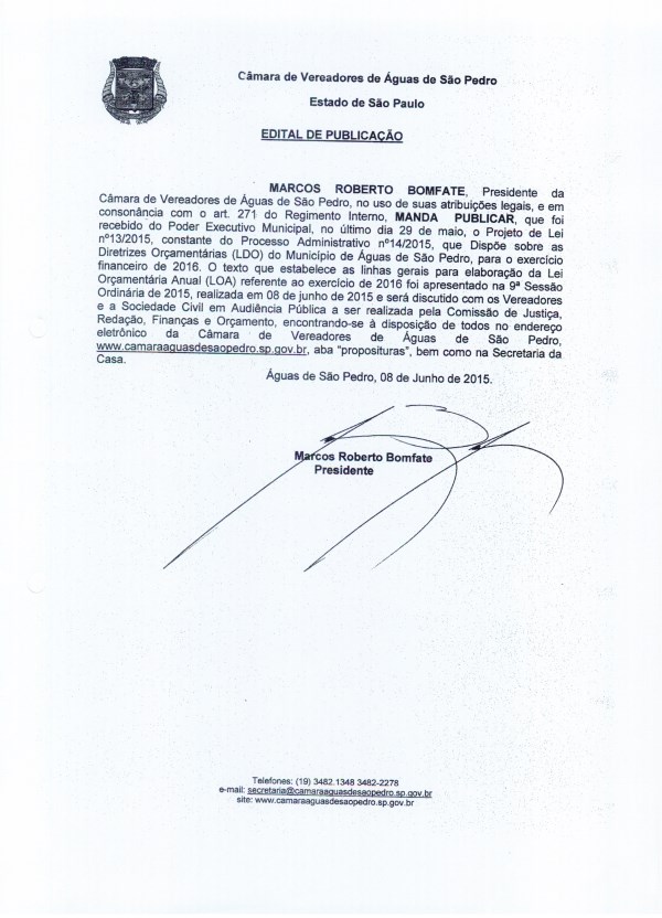 Imagem RECEBIMENTO PL LDO 2016 Selecione a Imagem