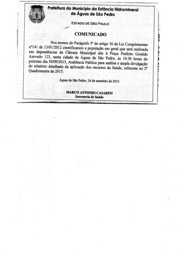 Imagem COMUNICADO AUDIÊNCIA PÚBLICA - SAÚDE Selecione a Imagem