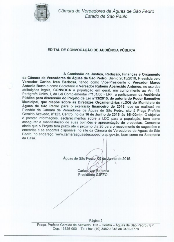 Imagem CONVOCAÇÃO AUDIÊNCIA PÚBLICA LOA 2016 Selecione a Imagem
