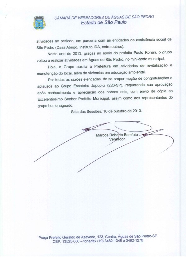 Imagem MOÇÃO DE CONGRATULAÇÕES E APLAUSOS Nº12/2013 (parte 2) Selecione a Imagem